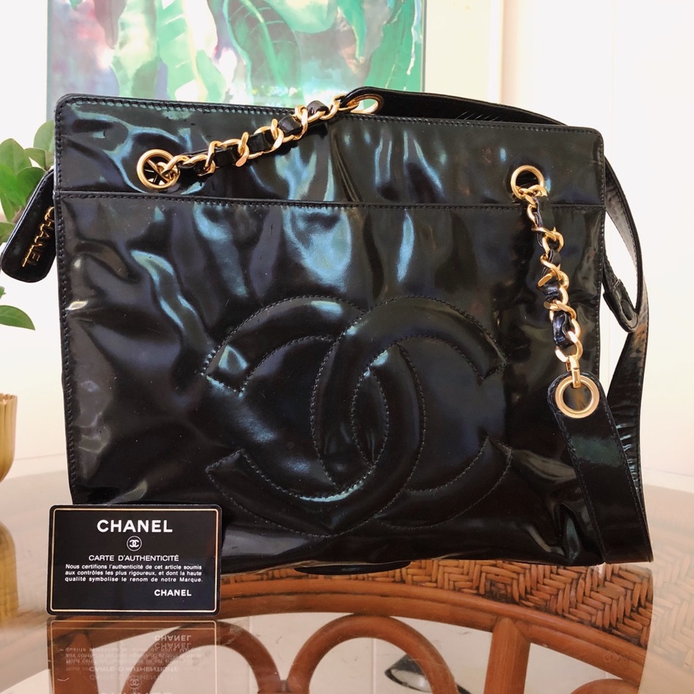 Authentic Chanel Classic Patent Leather Shoulder Chain Bag